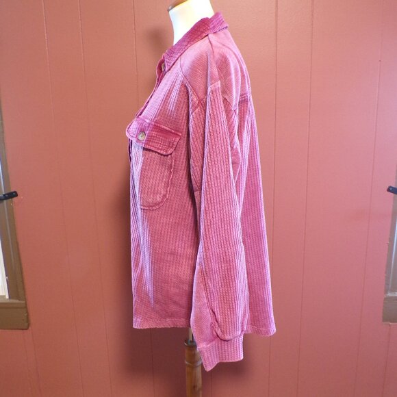 Briggs Women's NWT Waffle Button-Front Long Sleeves Shirt, Dark Pink: S or M - Picture 4 of 11